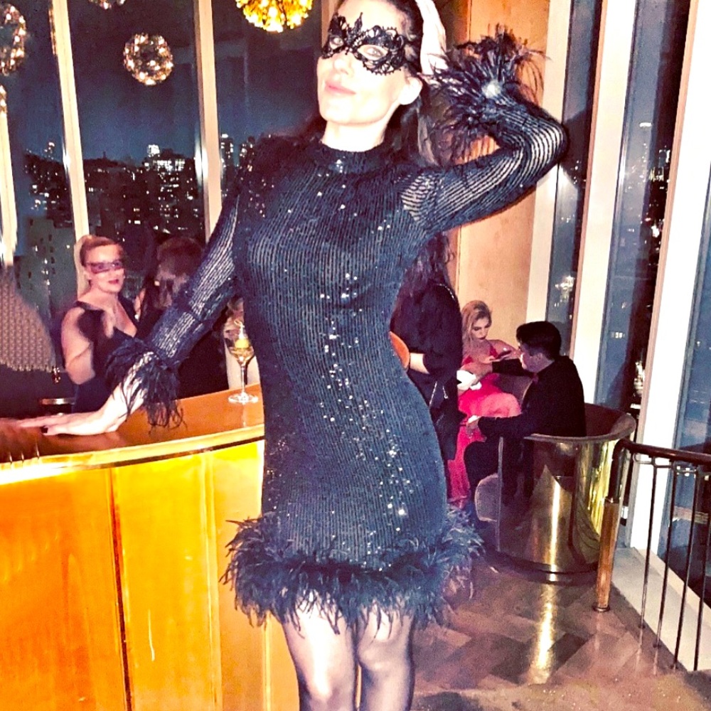 FEATHER DRESS BLACK M